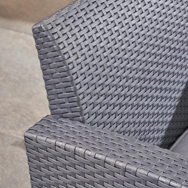 Gdf Studio Dane Outdoor 5-Seater Wicker Print Chat Set With Fire Pit And Tank Holder Charcoal With Light Gray And Dark Gray