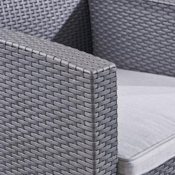 Gdf Studio Dane Outdoor 5-Seater Wicker Print Chat Set With Fire Pit And Tank Holder Charcoal With Light Gray And Dark Gray