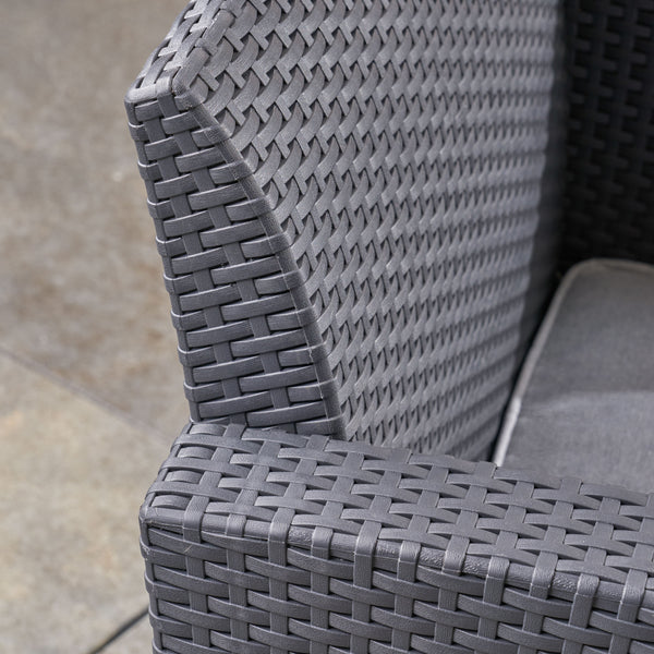 Gdf Studio Dane Outdoor 7-Seater Wicker Print Chat Set With Fire Pit And Tank Holder Charcoal With Light Gray And Dark Gray