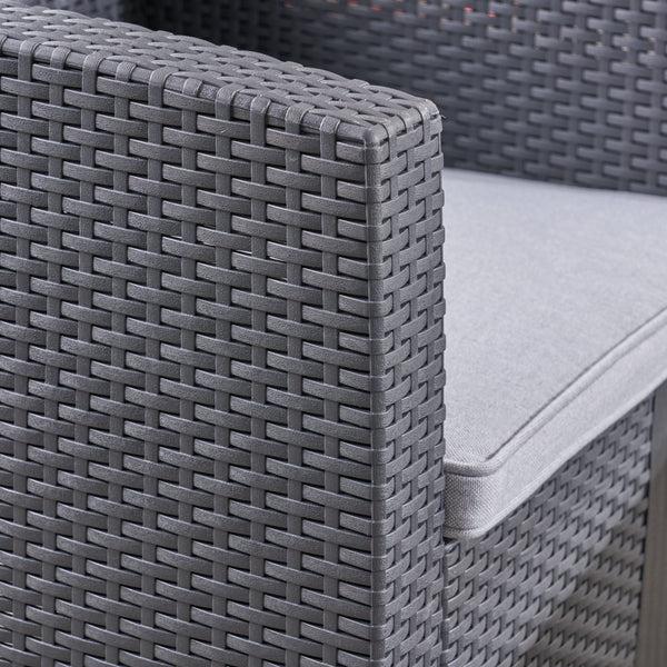 Gdf Studio Dane Outdoor 7-Seater Wicker Print Chat Set With Fire Pit And Tank Holder Charcoal With Light Gray And Dark Gray