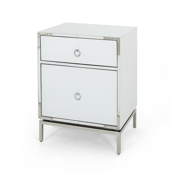 gdf studio Danea White Glass 2 Drawer Bedside Table