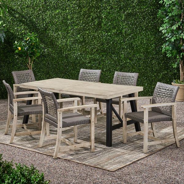 Gdf Studio Danis 6 Seater Outdoor Acacia Wood And Wicker Dining Set