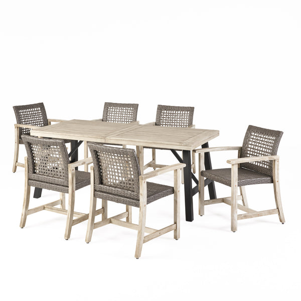 gdf studio Danis 6 Seater Outdoor Acacia Wood and Wicker Dining Set