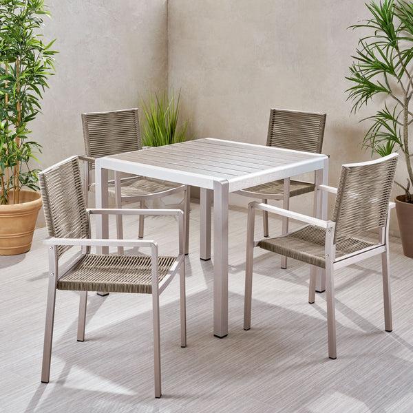 Gdf Studio Danitza Outdoor Modern 4 Seater Aluminum Dining Set With Faux Wood Table Top