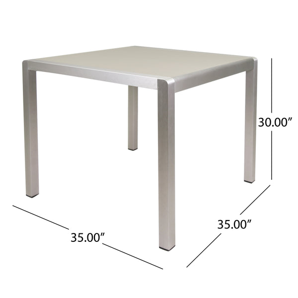 Gdf Studio Danitza Outdoor Modern 4 Seater Aluminum Dining Set With Tempered Glass Table Top