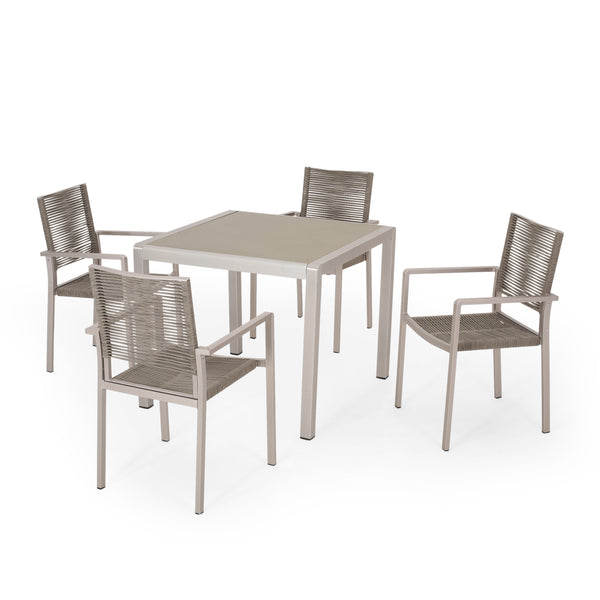 gdf studio Danitza Outdoor Modern 4 Seater Aluminum Dining Set with Tempered Glass Table Top