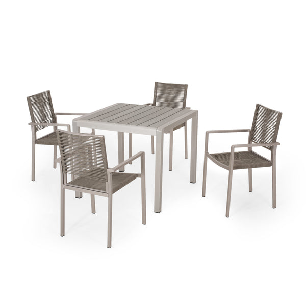 gdf studio Danitza Outdoor Modern 4 Seater Aluminum Dining Set with Faux Wood Table Top