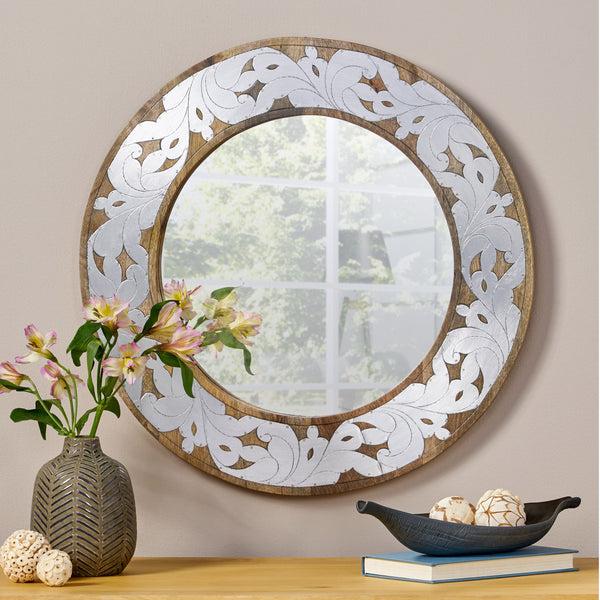Gdf Studio Danyella Mango Wood Aluminum Fitted Round Mirror
