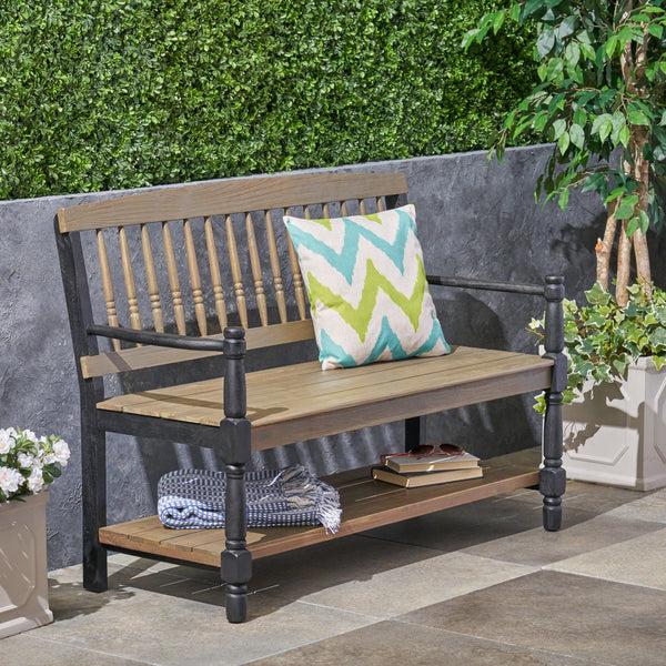 Gdf Studio Daphne Outdoor Acacia Wood Bench With Shelf