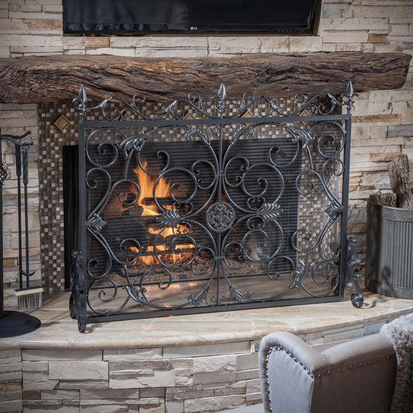 Gdf Studio Darcie Black Brushed Silver Finish Wrought Iron Fireplace Screen