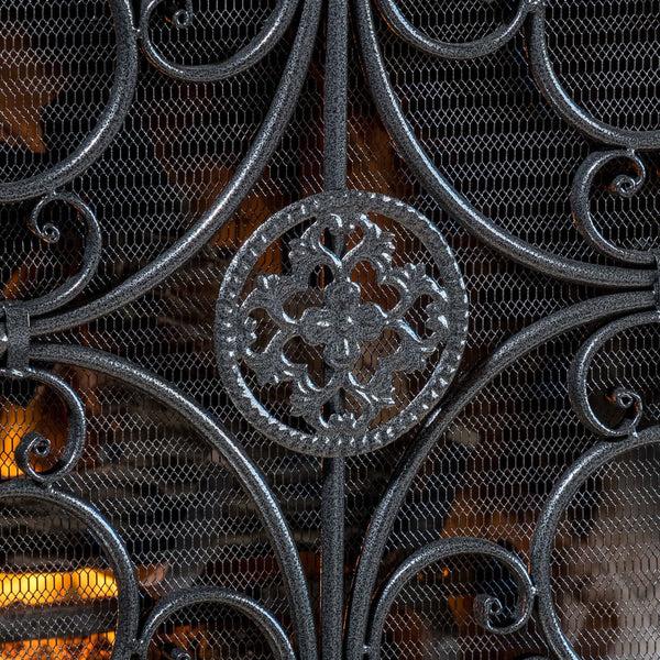 Gdf Studio Darcie Black Brushed Silver Finish Wrought Iron Fireplace Screen