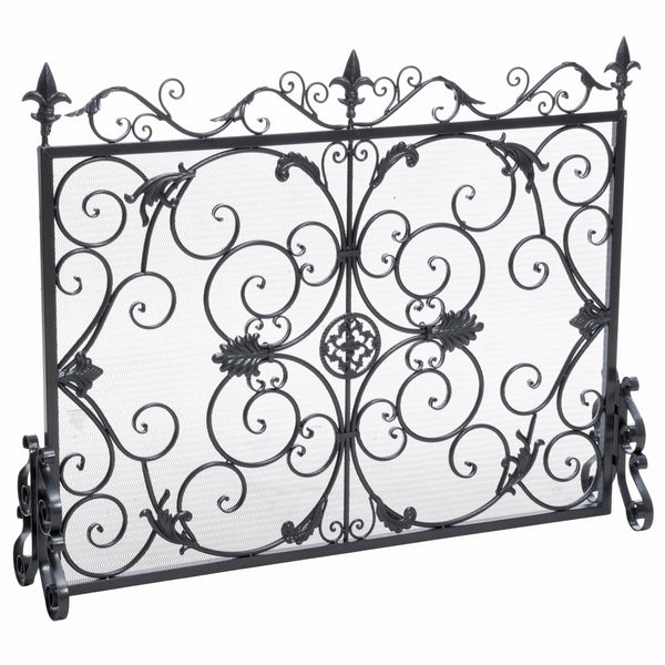 gdf studio Darcie Black Brushed Silver Finish Wrought Iron Fireplace Screen