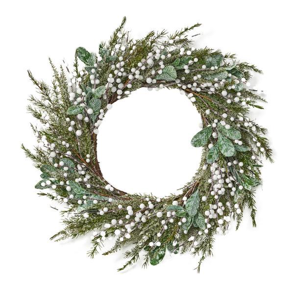gdf studio Darien 28" Artificial Wreath with White Berries