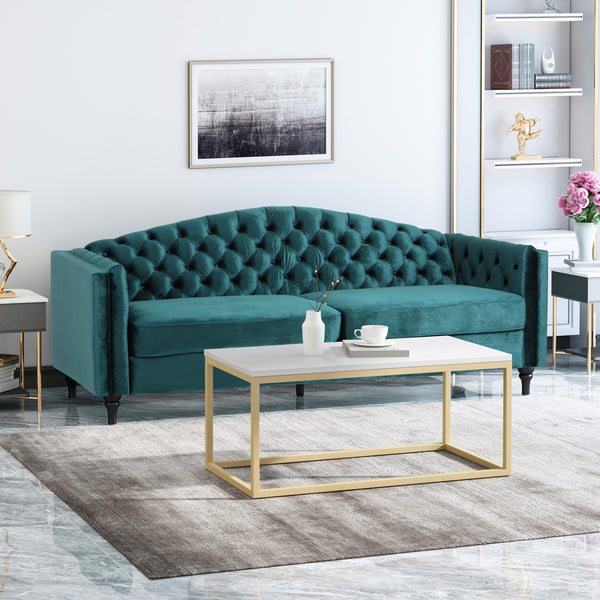 Gdf Studio Darionna Glam Button Tufted Velvet 3 Seater Sofa
