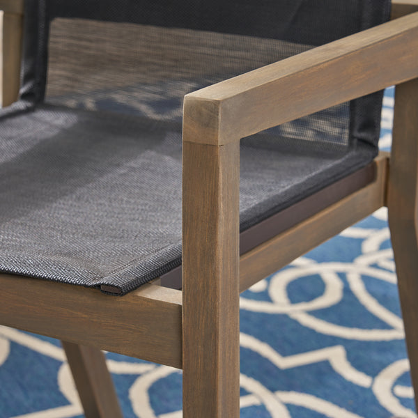 Gdf Studio Darlin Outdoor Acacia Wood 7 Piece Dining Set With Mesh Seats