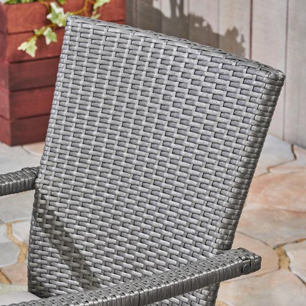 Gdf Studio Dawn Outdoor 6-Seater Acacia Wood Dining Set With Wicker Chairs Sandblast Dark Gray Finish And Gray