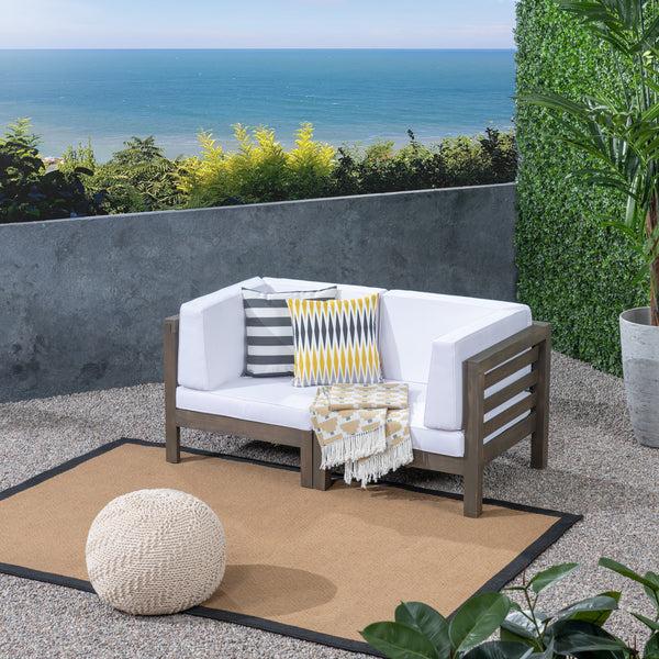 Gdf Studio Dawson Outdoor Sectional Loveseat Set - 2-Seater - Acacia Wood - Outdoor Cushions