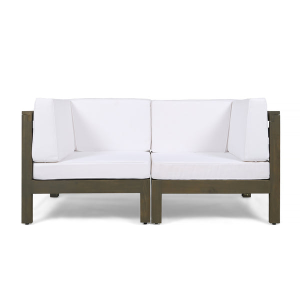 gdf studio Dawson Outdoor Sectional Loveseat Set - 2-Seater - Acacia Wood - Outdoor Cushions