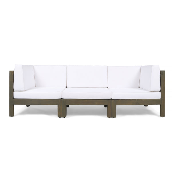 Gdf Studio Dawson Outdoor Sectional Sofa Set - 3-Seater - Acacia Wood - Outdoor Cushions