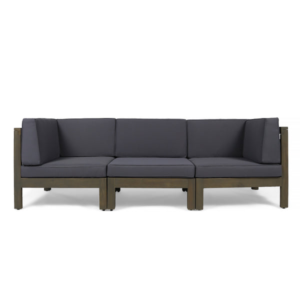 gdf studio Dawson Outdoor Sectional Sofa Set - 3-Seater - Acacia Wood - Outdoor Cushions