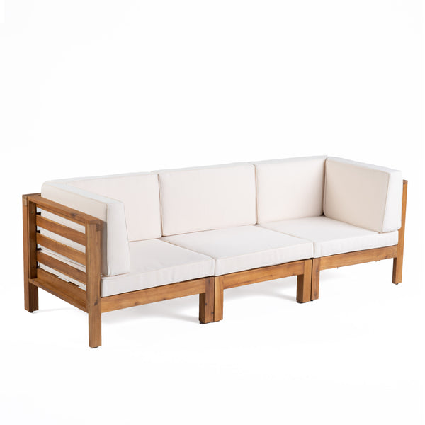 gdf studio Dawson Outdoor Sectional Sofa Set - 3-Seater - Acacia Wood - Outdoor Cushions
