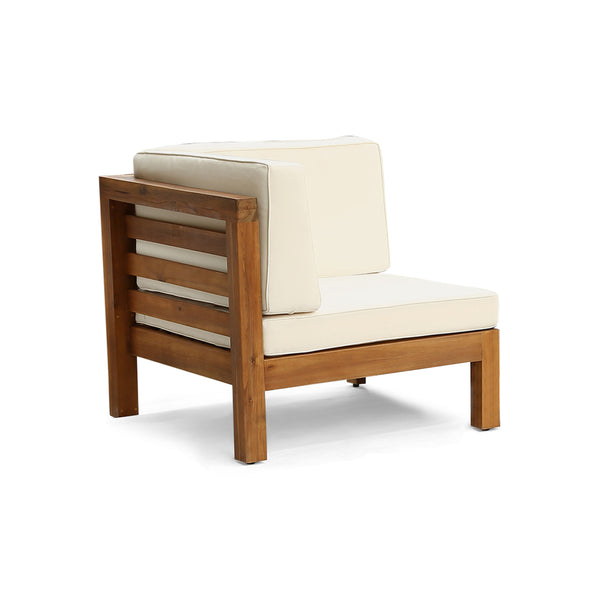 Gdf Studio Dawson Outdoor Sectional Sofa Set With Coffee Table - 4-Piece 3-Seater - Acacia Wood - Outdoor Cushions