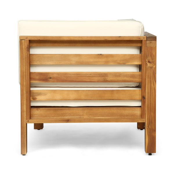 Gdf Studio Dawson Outdoor V-Shaped Sectional Sofa Set - 5-Seater - Acacia Wood - Outdoor Cushions