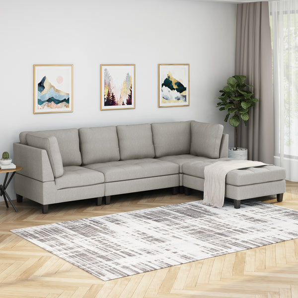 Gdf Studio Daylon Contemporary Fabric Sectional Sofa With Ottoman