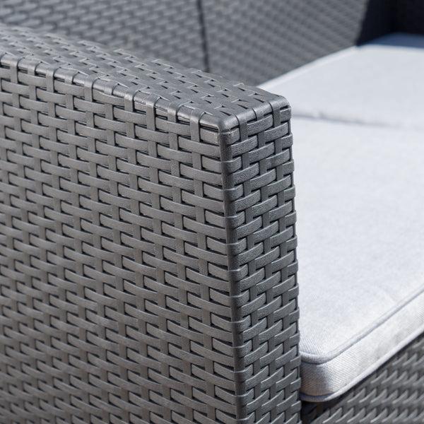 Gdf Studio Dayton Outdoor 4 Piece Faux Wicker Rattan Chat Set With Water Resistant Cushions