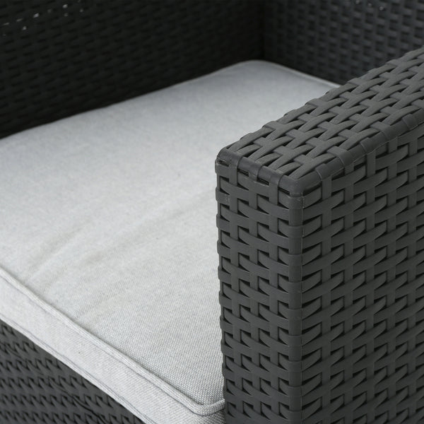 Gdf Studio Dayton Outdoor 5 Piece Faux Wicker Rattan Chat Set With Sofa And Water Resistant Cushions