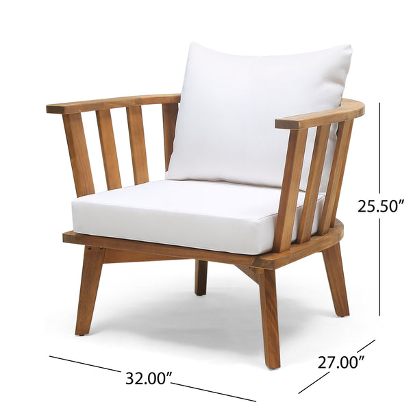 Gdf Studio Dean Outdoor Wooden Club Chair With Cushions (Set Of 2) White And Teak Finish