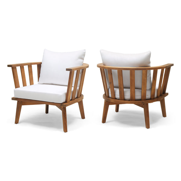 gdf studio Dean Outdoor Wooden Club Chair with Cushions (Set of 2) White and Teak Finish