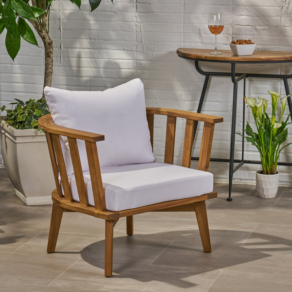 Gdf Studio Dean Outdoor Wooden Club Chair With Cushions White And Teak Finish