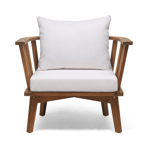 Gdf Studio Dean Outdoor Wooden Club Chair With Cushions White And Teak Finish