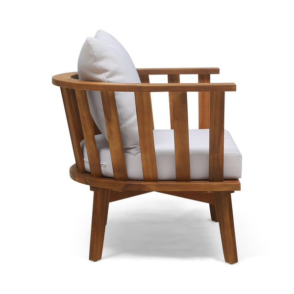 Gdf Studio Dean Outdoor Wooden Club Chair With Cushions White And Teak Finish