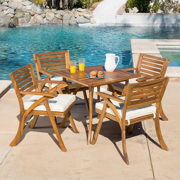 Gdf Studio Deandra Outdoor 5-piece Wood Dining Set With Cushions