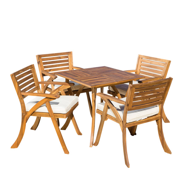 gdf studio Deandra Outdoor 5-piece Wood Dining Set with Cushions