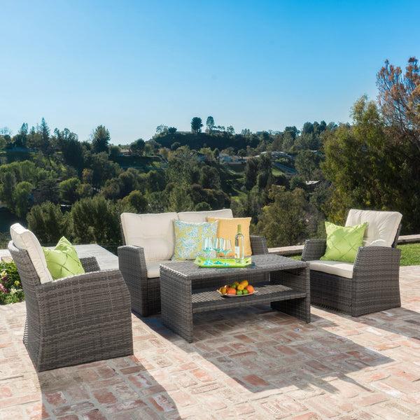 Gdf Studio Del Norte 4pc Outdoor Gray Wicker Sofa Seating Set W/ Cushions