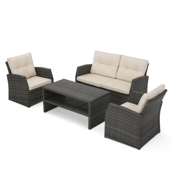 gdf studio Del Norte 4pc Outdoor Gray Wicker Sofa Seating Set w/ Cushions