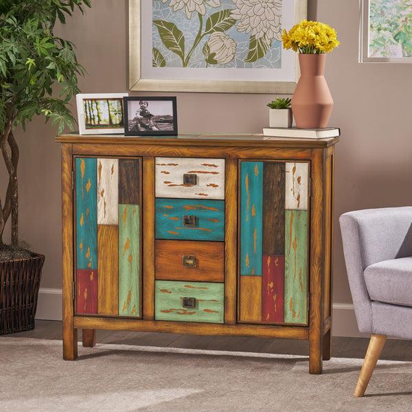 Gdf Studio Delaney Antique Multicolor Distressed Wood Storage Cabinet