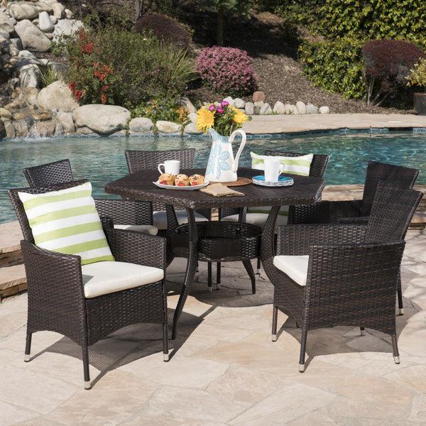 Gdf Studio Delilah Outdoor 7 Piece Wicker Hexagon Dining Set With Stacking Chairs