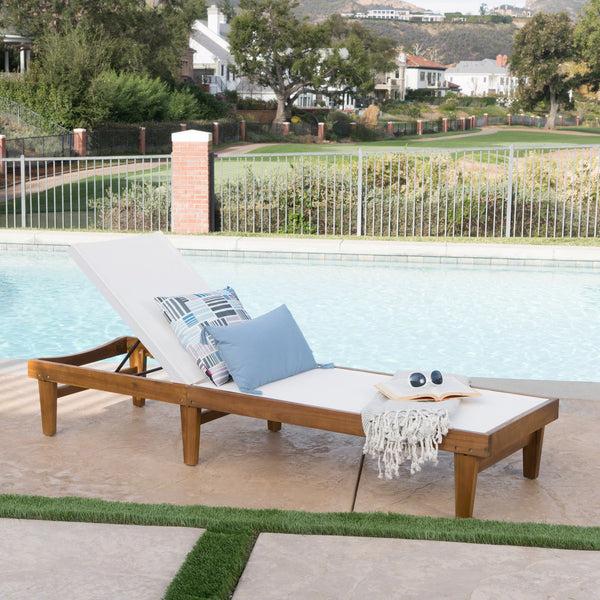 Gdf Studio Della Outdoor Mesh Chaise Lounge With Acacia Wood Frame