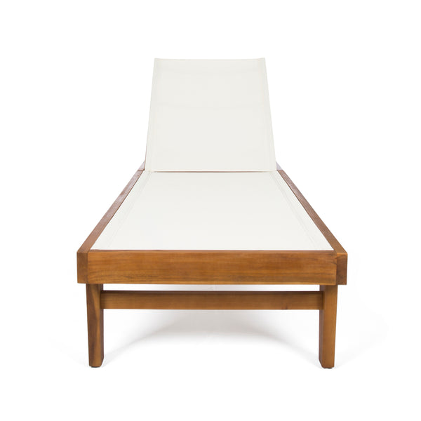 gdf studio Della Outdoor Mesh Chaise Lounge with Acacia Wood Frame