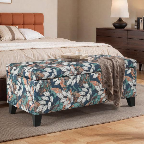 gdf studio Delray Delray Orange and White Floral Fabric Storage Ottoman