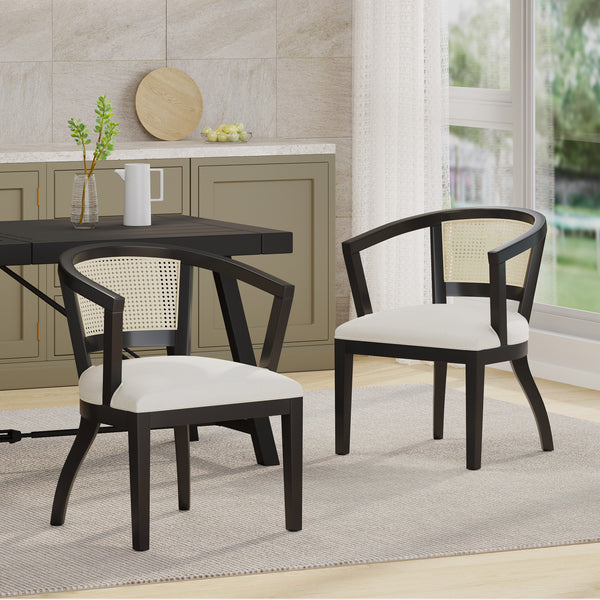 Gdf Studio Delwood Traditional Upholstered Wood And Cane Dining Chairs Set Of 2