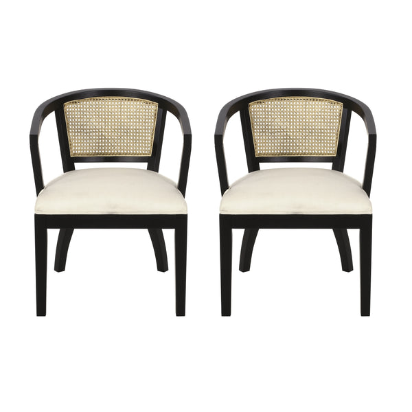 gdf studio Delwood Traditional Upholstered Wood and Cane Dining Chairs Set of 2