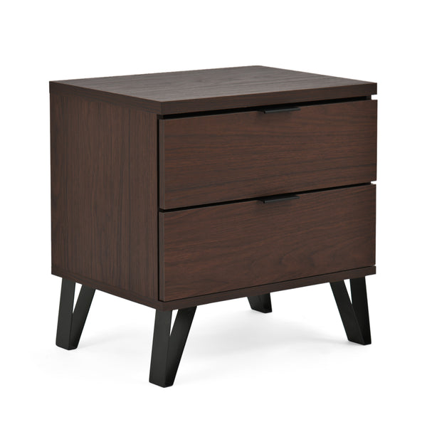 Gdf Studio Demijen Modern Industrial 2 Drawer Wide Nightstand Walnut And Matte Black