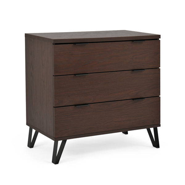 gdf studio Demijen Modern Industrial 3 Drawer Wide Dresser Walnut and Matte Black
