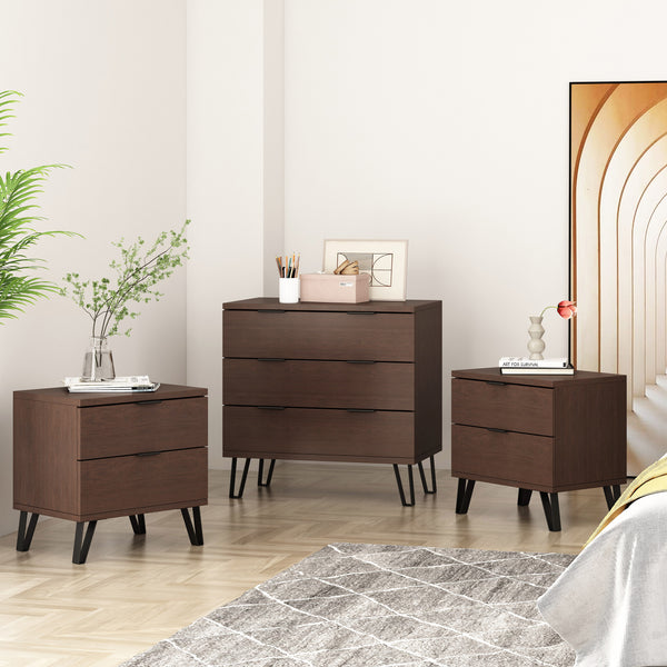 Gdf Studio Demijen Modern Industrial 3 Piece 3 Drawer Dresser And Nightstand Bedroom Set Walnut And Matte Black