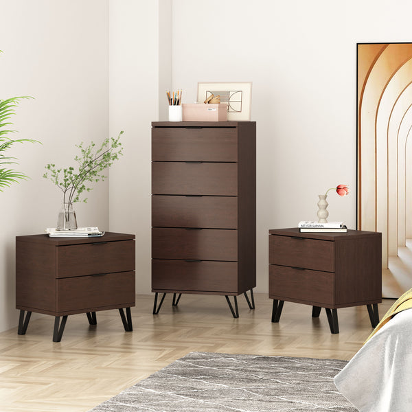 Gdf Studio Demijen Modern Industrial 3 Piece 5 Drawer Dresser And Nightstand Bedroom Set Walnut And Matte Black